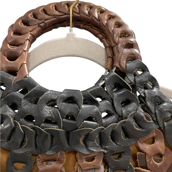Vintage PATRICIA NASH Brown and Black Chain Link Woven Leather Handbag - Picture 10 of 16